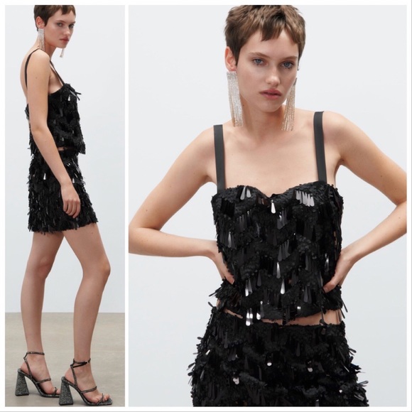 NWT ZARA BLACK SEQUIN CAMISOLE - Picture 6 of 12